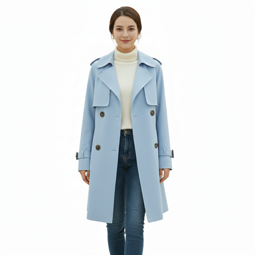 Women's Trench Coat with Casual Style and Long Sleeves
