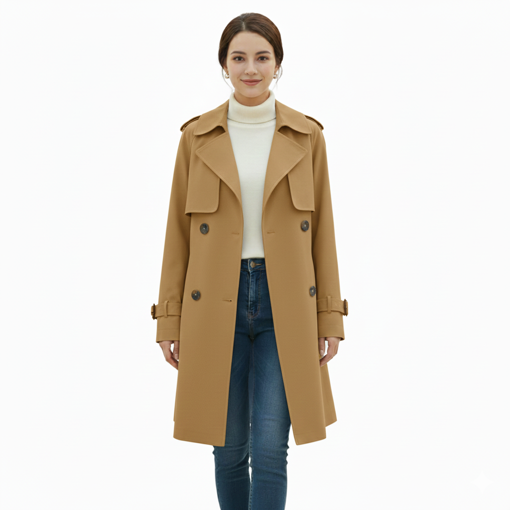 Women's Trench Coat with Casual Style and Long Sleeves