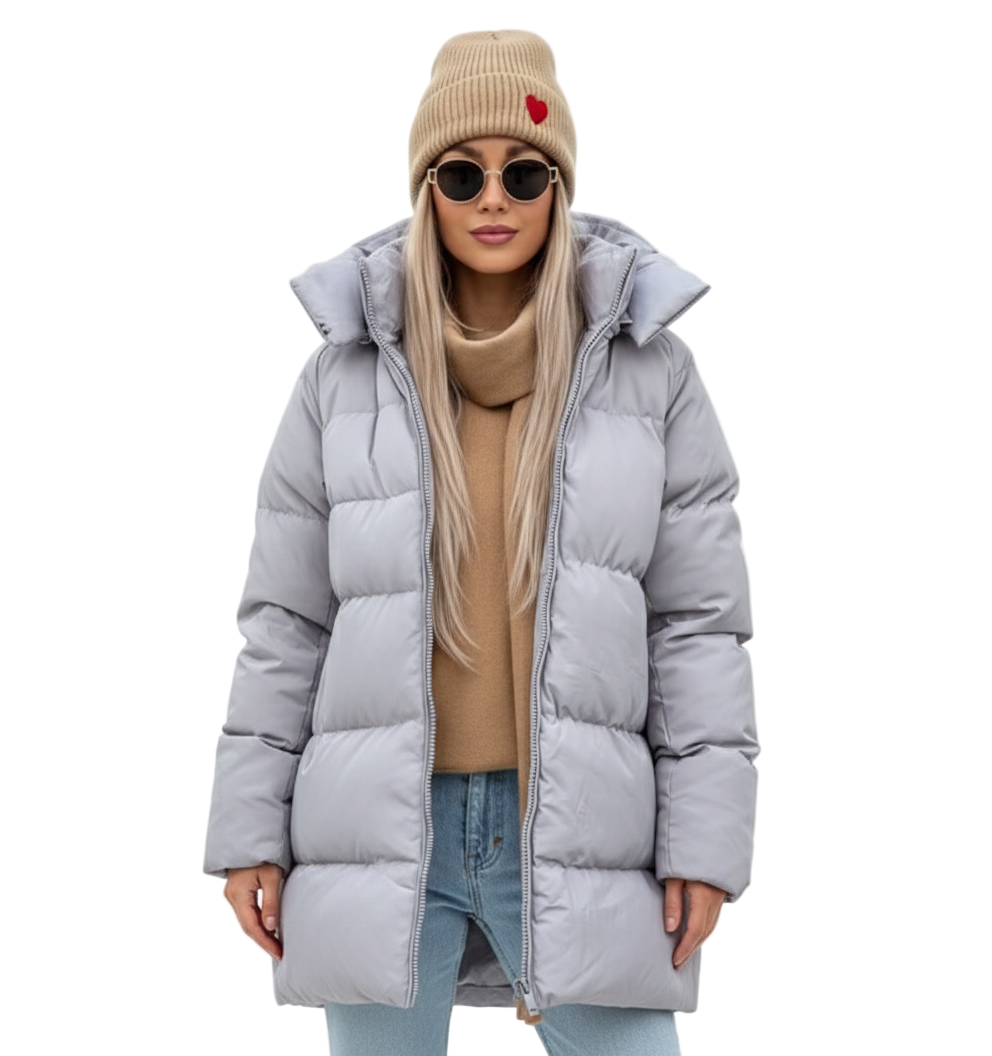 Women's Winter Coat with Integrated Hood and Zip Closure