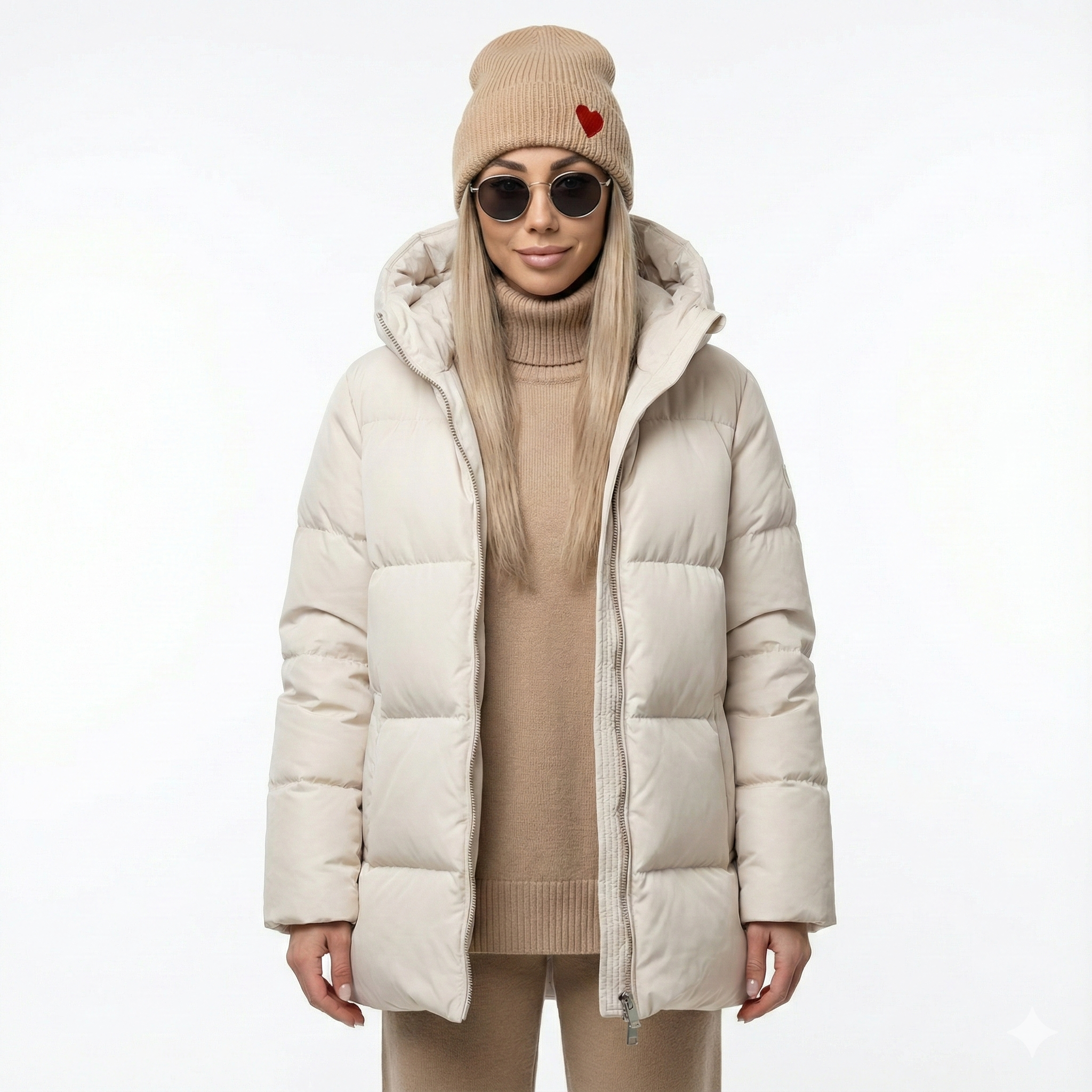 Women's Winter Coat with Integrated Hood and Zip Closure