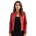 Women's Leather Jacket with Regular Fit and Zip Closure