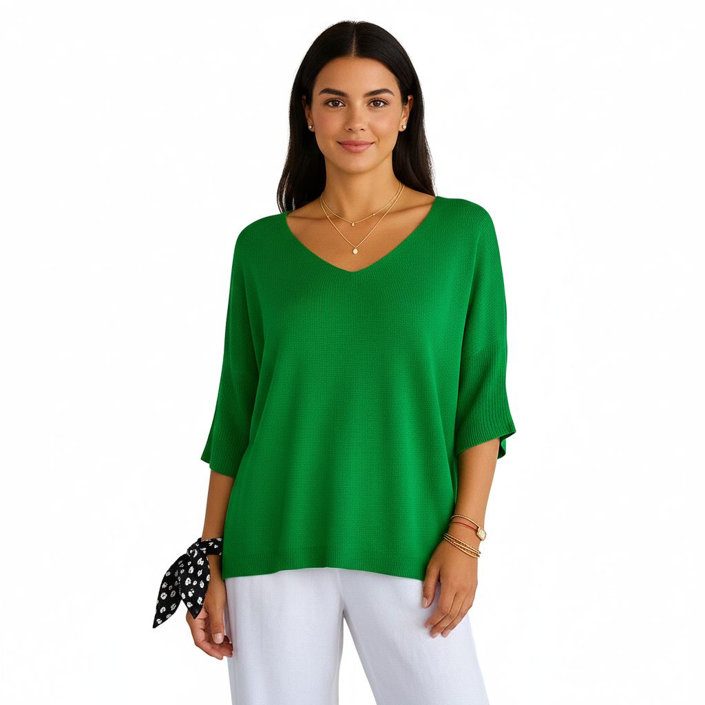 Women's Sweater with V-Neckline and Thin Knit