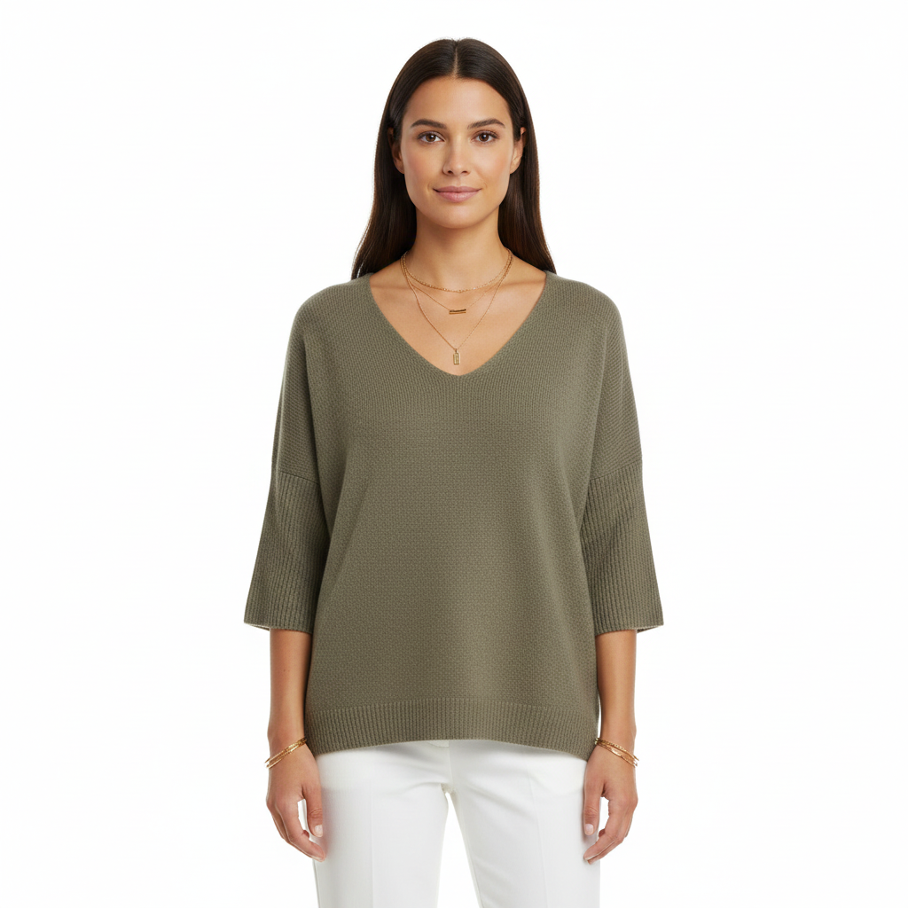 Women's Sweater with V-Neckline and Thin Knit