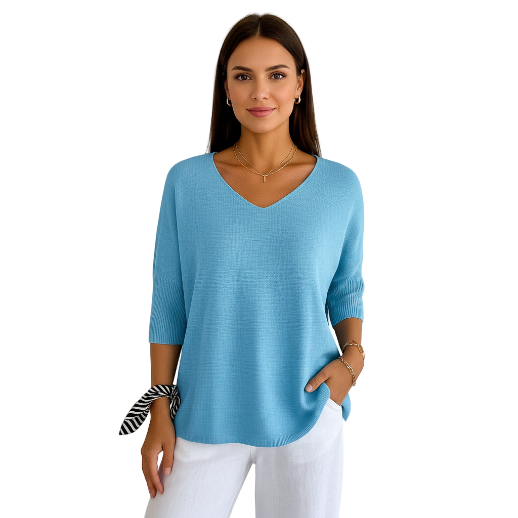 Women's Sweater with V-Neckline and Thin Knit