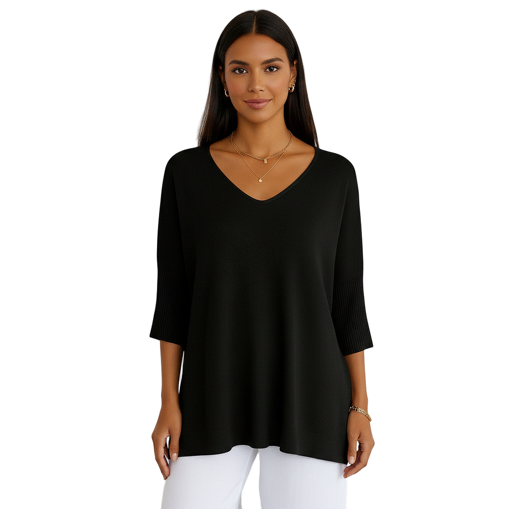 Women's Sweater with V-Neckline and Thin Knit