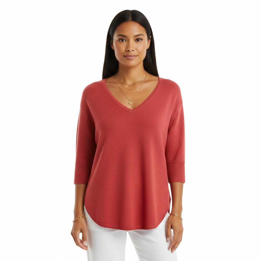 Women's Sweater with V-Neckline and Thin Knit