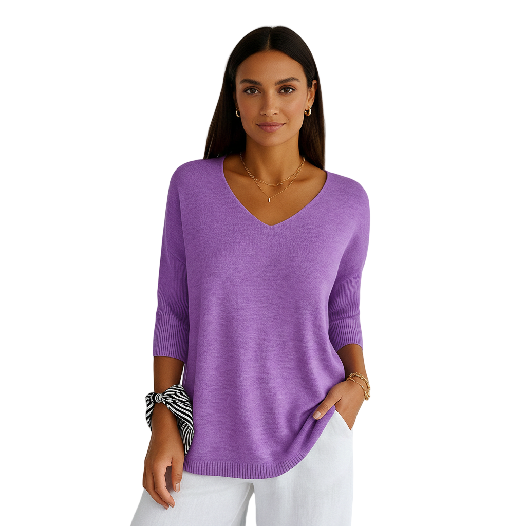 Women's Sweater with V-Neckline and Thin Knit