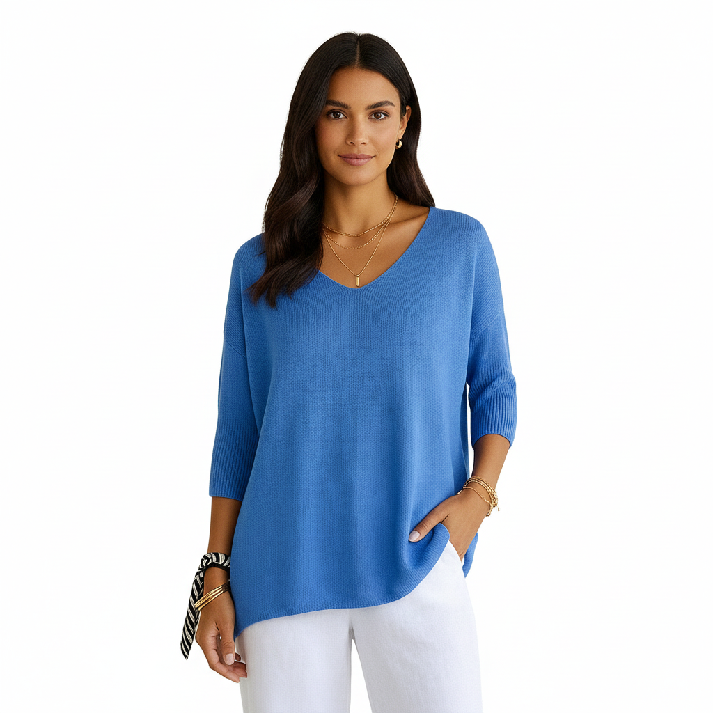 Women's Sweater with V-Neckline and Thin Knit