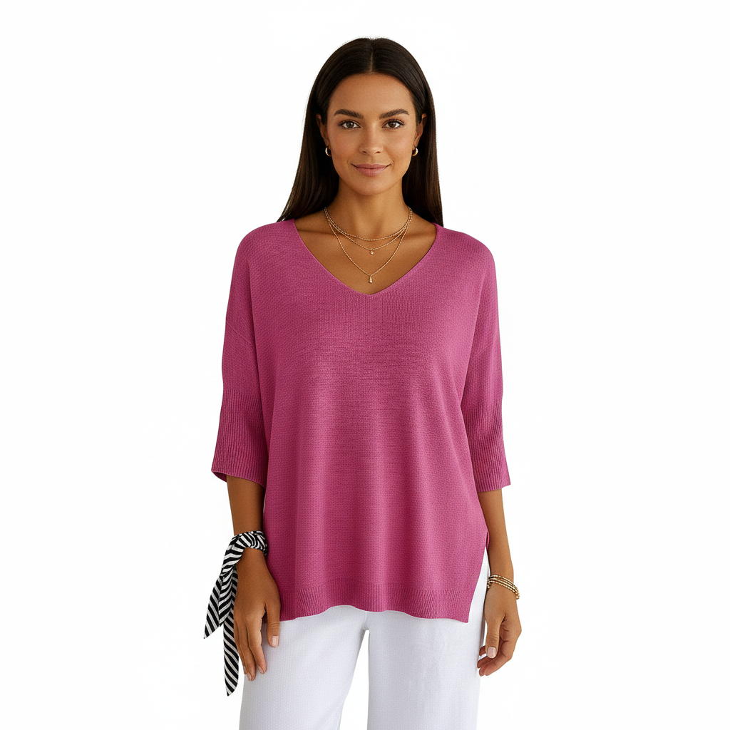Women's Sweater with V-Neckline and Thin Knit