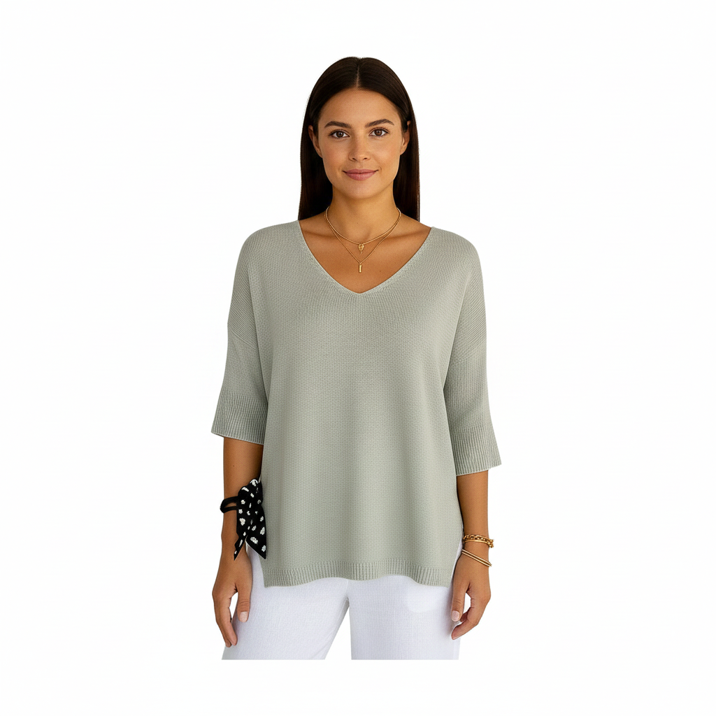 Women's Sweater with V-Neckline and Thin Knit