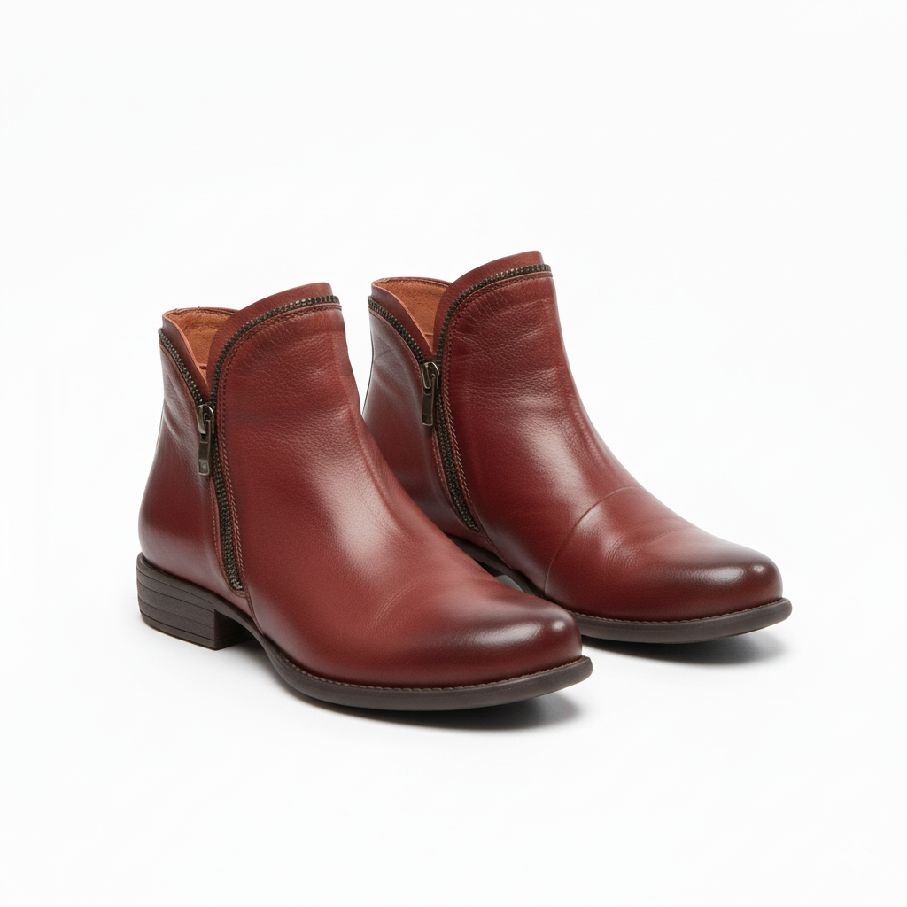 Women's Leather Ankle Boots with Durable Zip Closure