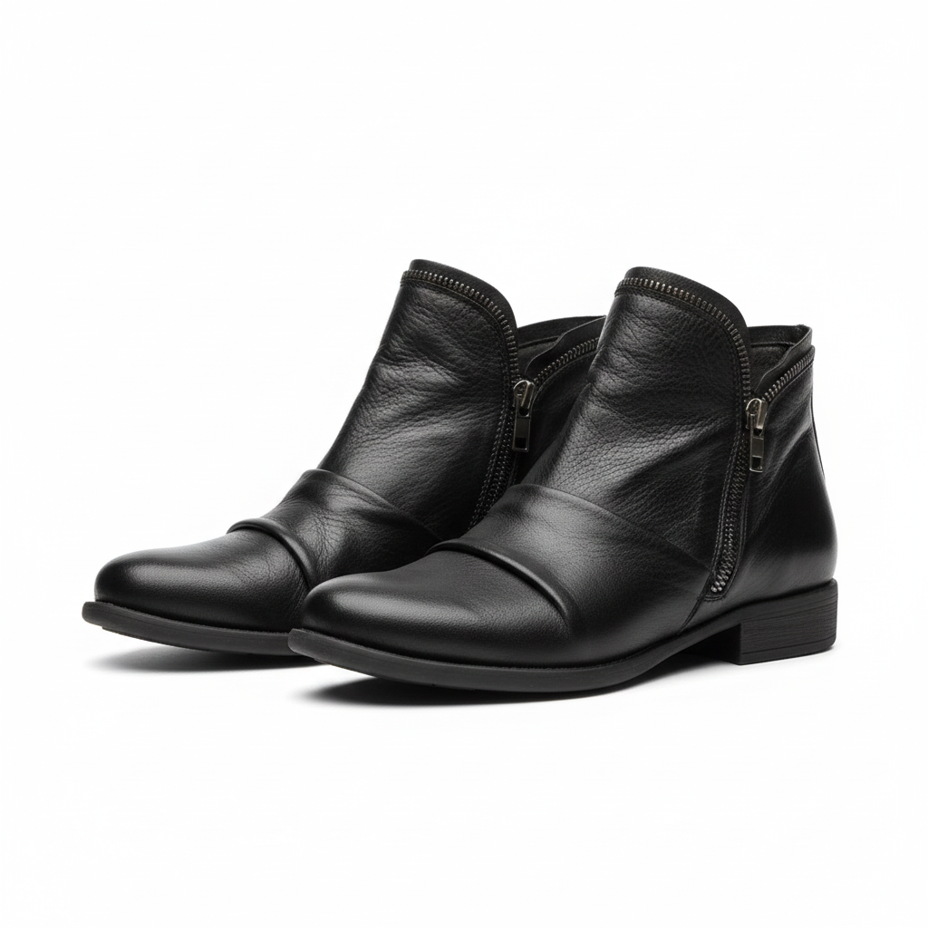 Women's Leather Ankle Boots with Durable Zip Closure