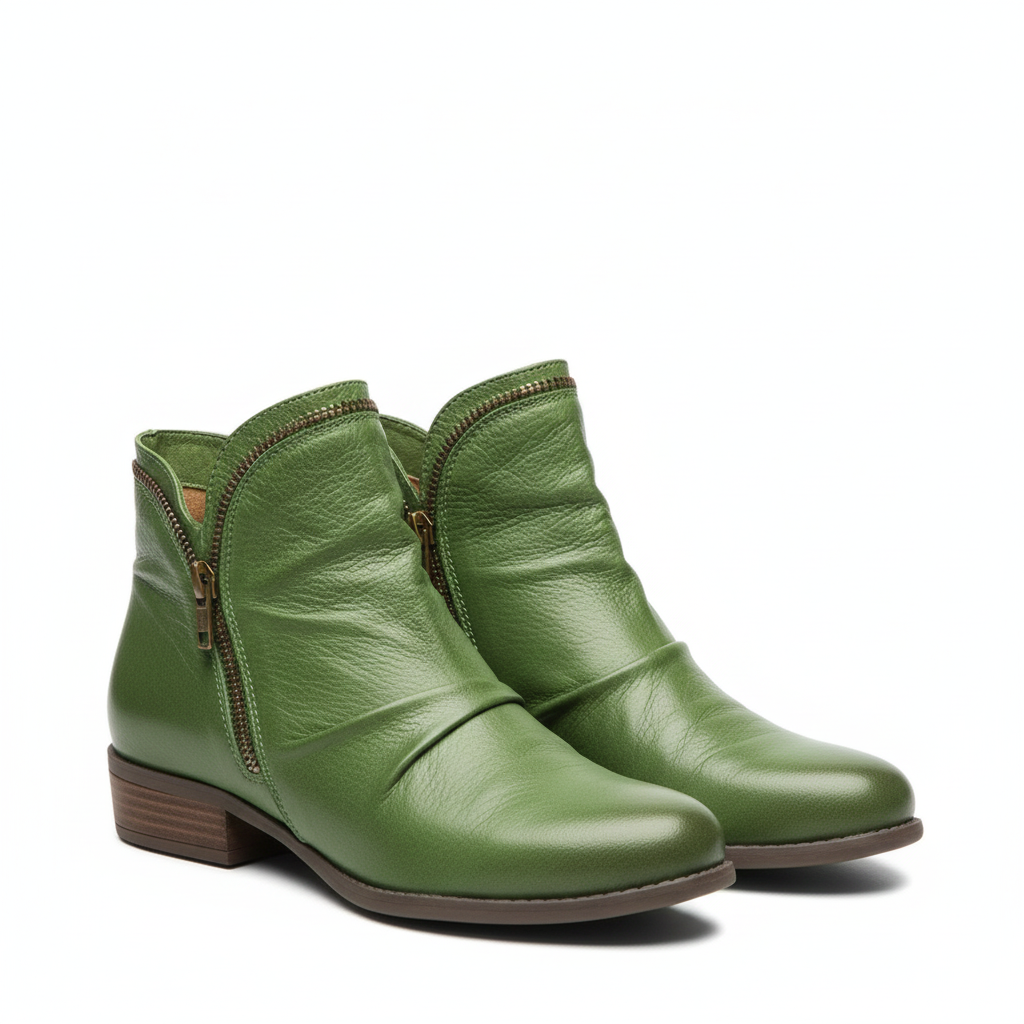 Women's Leather Ankle Boots with Durable Zip Closure