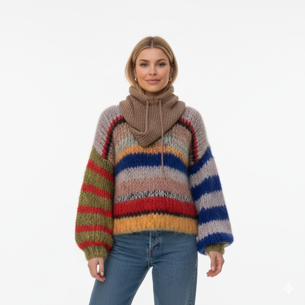 Women's Multicolored Mohair Sweater with Bold Comfort