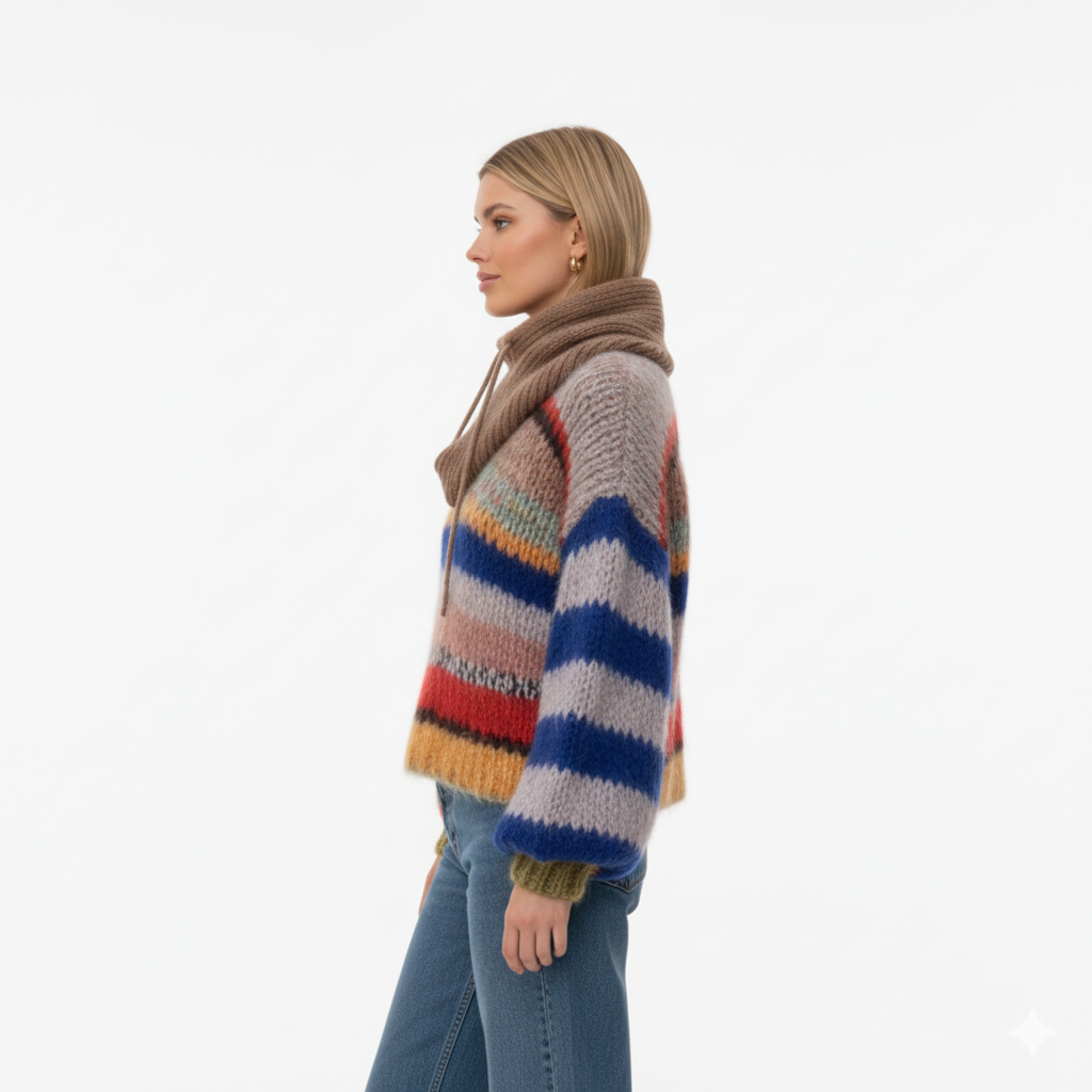 Women's Multicolored Mohair Sweater with Bold Comfort