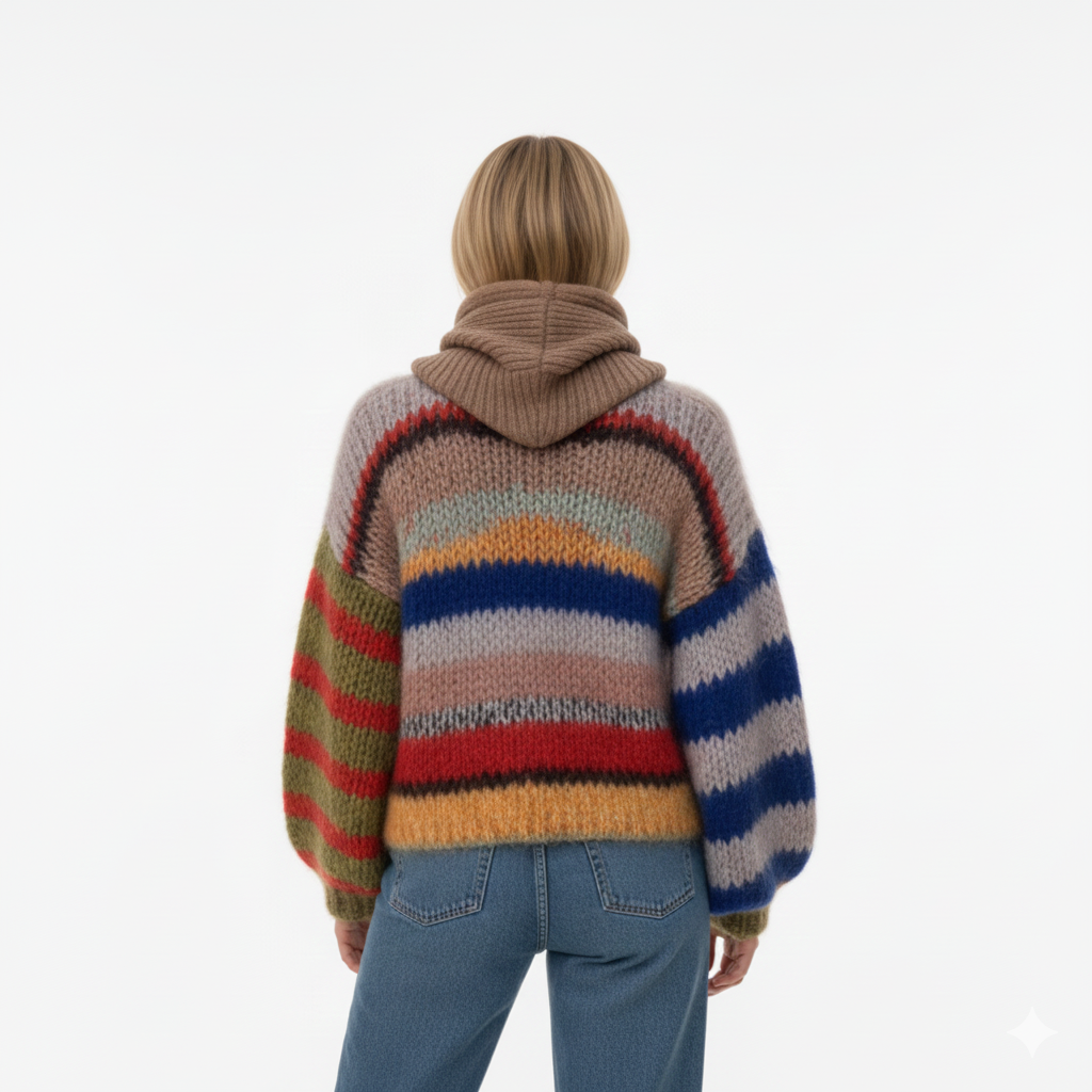 Women's Multicolored Mohair Sweater with Bold Comfort