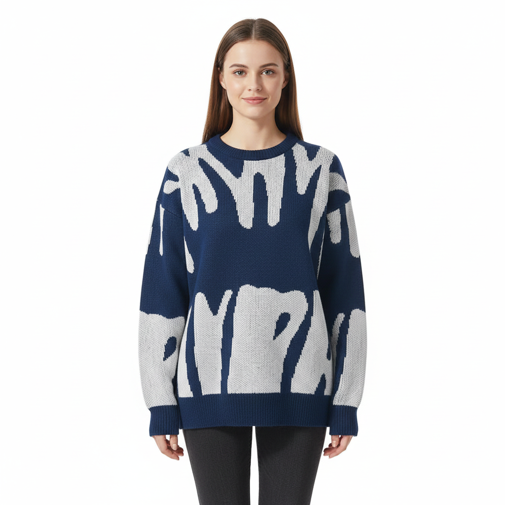Women's Sweater with Black and White Abstract Pattern