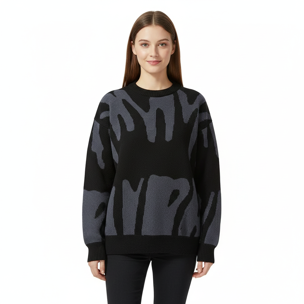 Women's Sweater with Black and White Abstract Pattern