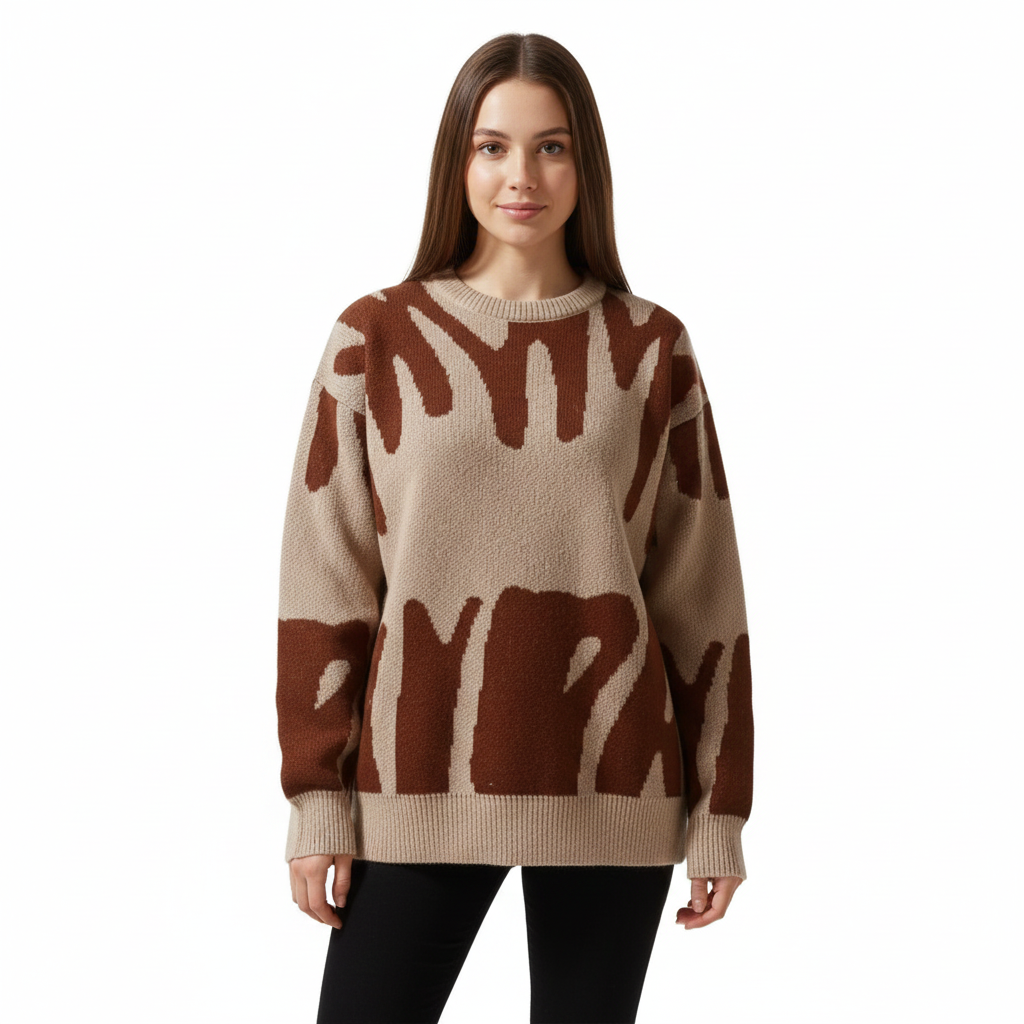 Women's Sweater with Black and White Abstract Pattern