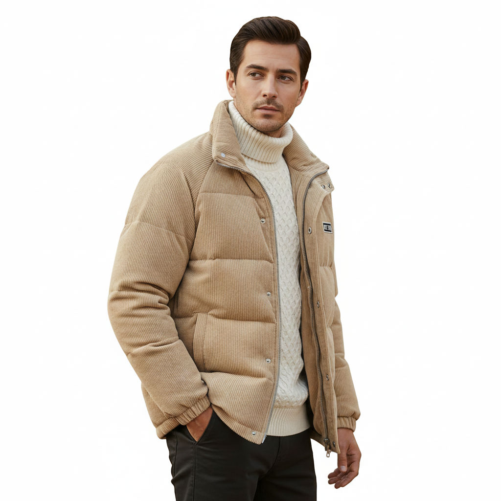 Men's Jacket with Ribbed Velvet and Wool Blend