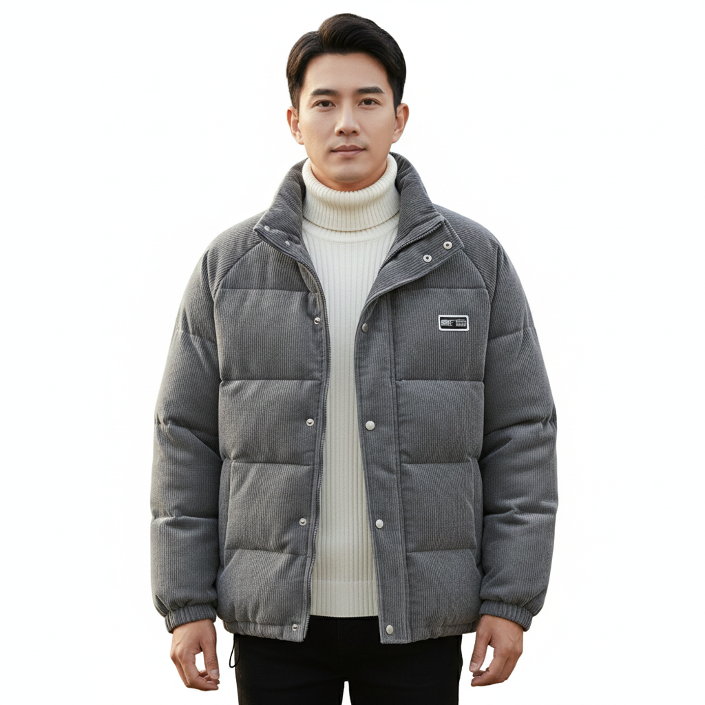 Men's Jacket with Ribbed Velvet and Wool Blend