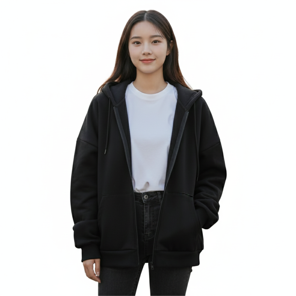 Women's Oversized Jacket with Hood and Pockets