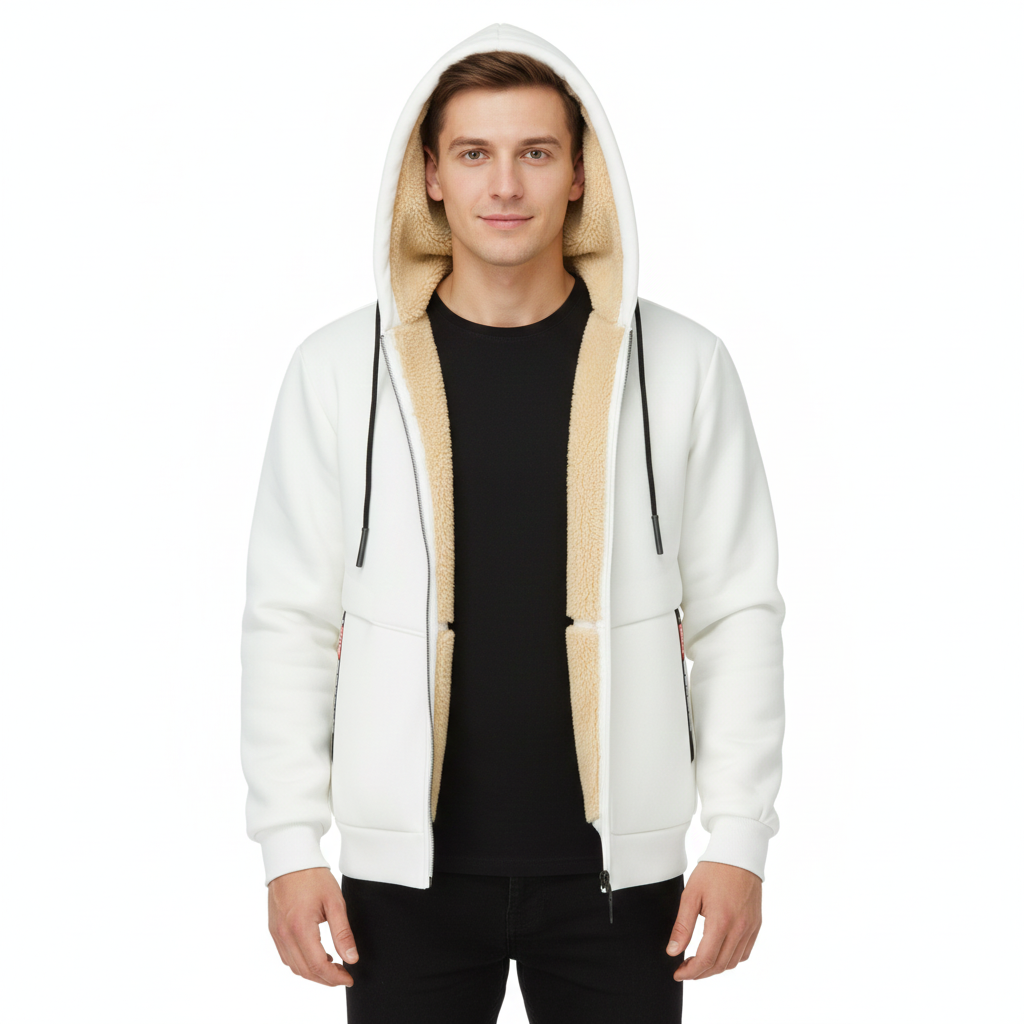 Men's Winter Jacket with Integrated Hood and Zip Closure