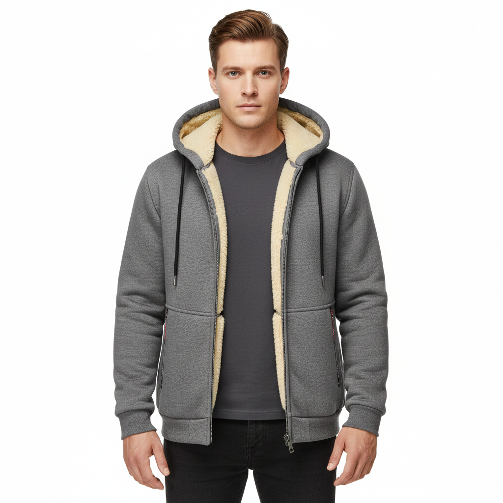 Men's Winter Jacket with Integrated Hood and Zip Closure