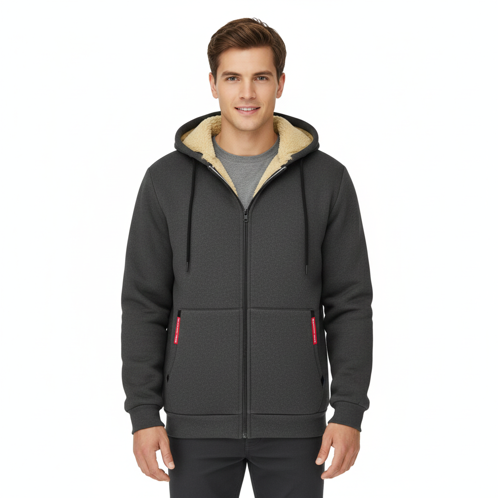 Men's Winter Jacket with Integrated Hood and Zip Closure