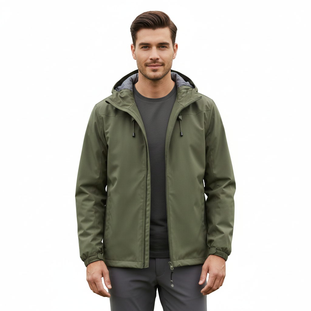 Men's Lightweight Waterproof Jacket with Durable Nylon Construction