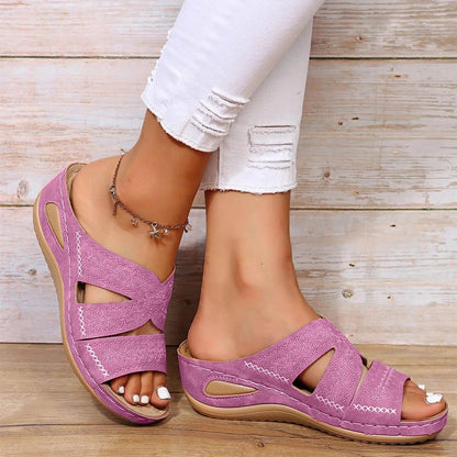 Adeline Women's Embroidered Cross Strap Buckle Sandals, view 7