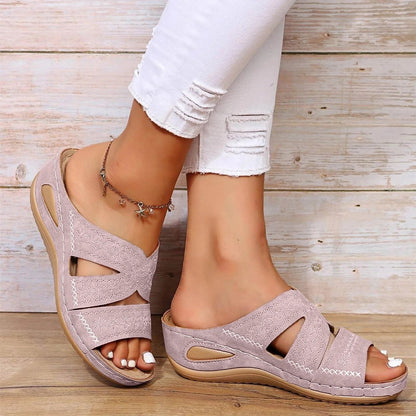 Adeline Women's Embroidered Cross Strap Buckle Sandals, view 8