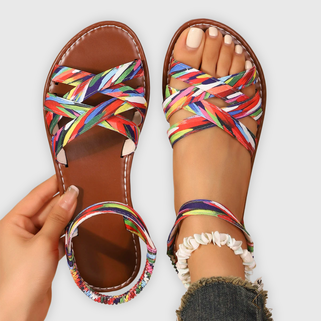 Annabel Women's Woven Criss Cross Strap Flat Sandals, view 1