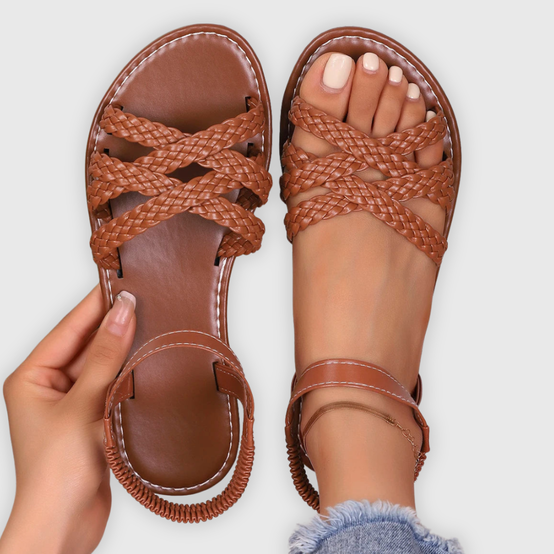 Annabel Women's Woven Criss Cross Strap Flat Sandals, view 2
