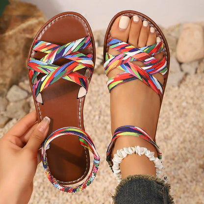 Annabel Women's Woven Criss Cross Strap Flat Sandals, view 4