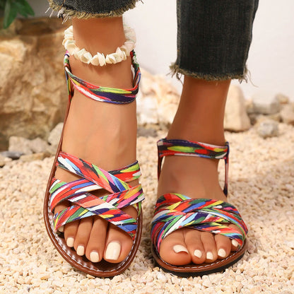 Annabel Women's Woven Criss Cross Strap Flat Sandals, view 7
