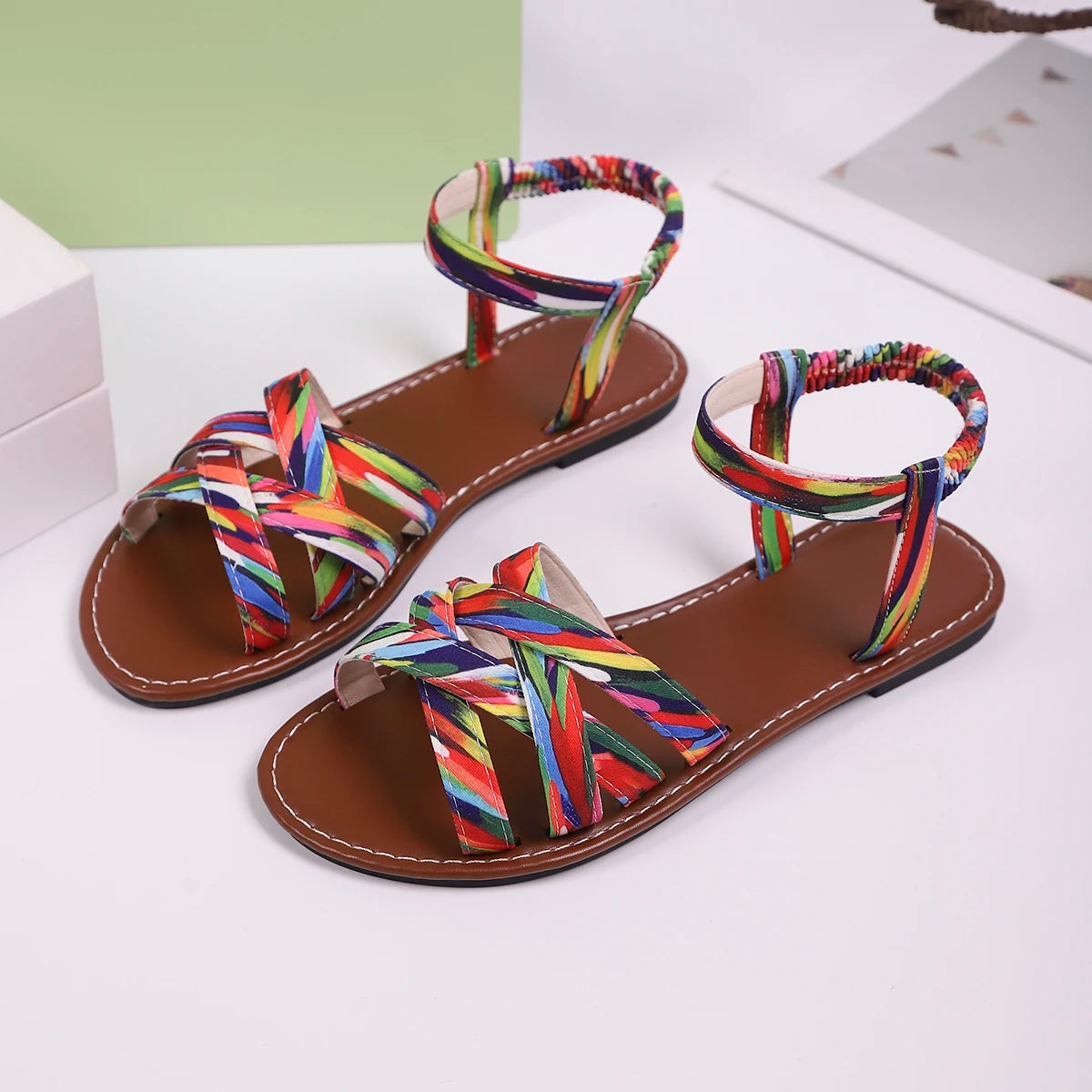 Annabel Women's Woven Criss Cross Strap Flat Sandals, view 9