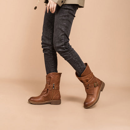 Beth Women's Buckle Leather Mid Calf Boots, view 6