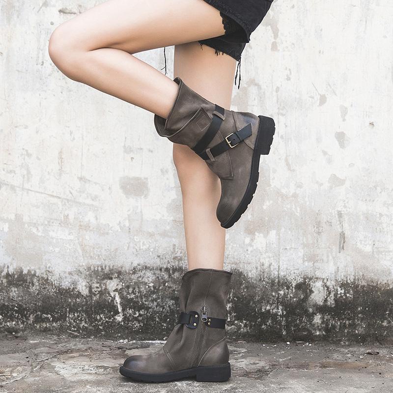 Ivy Women's Buckle Round Toe Mid Calf Boots, view 7