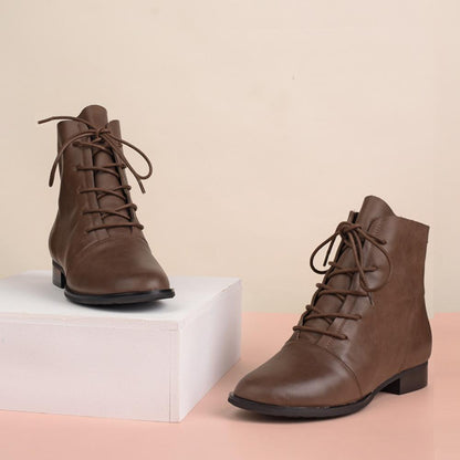 Nell Women's Retro Lace Up Leather Ankle Boots, view 7