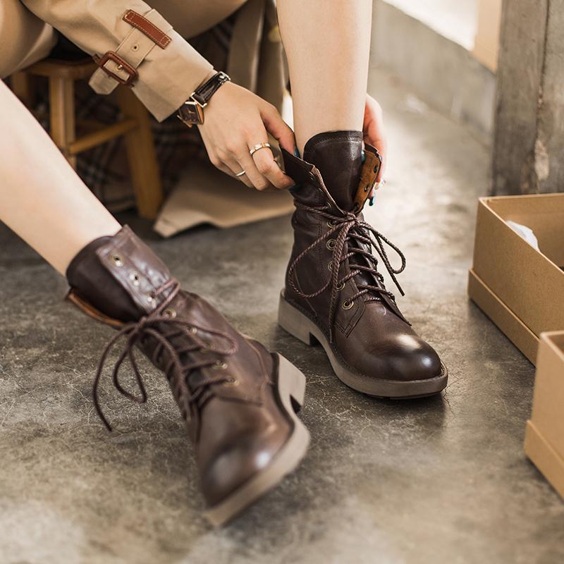 Enid Women's Sheepskin Lace Up Combat Boots, view 1