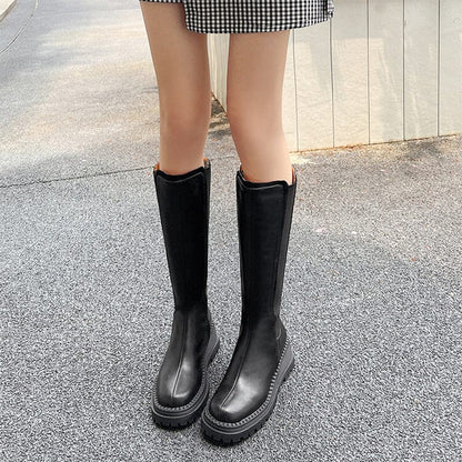 Millie Women's Chunky Round Toe Knee High Boots, view 5
