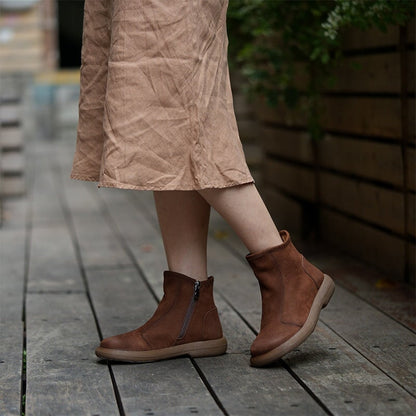 Bonnie Women's Side Zip Round Toe Leather Ankle Boots, view 3