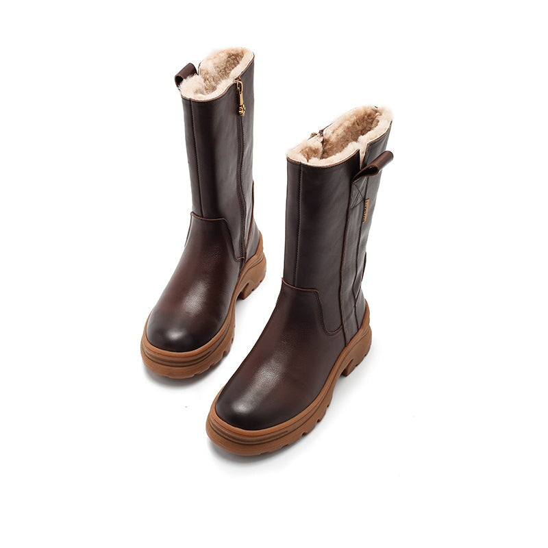 Leah Women's Leather Back Zip Mid Calf Boots, view 7