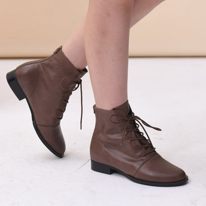 Nell Women's Retro Lace Up Leather Ankle Boots, view 6