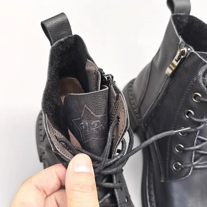 Jess Women's Leather Lace Up Side Zip Ankle Boots, view 8