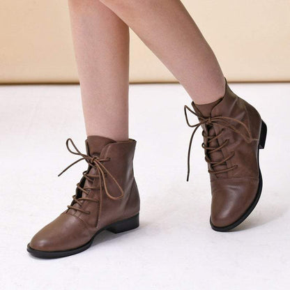 Nell Women's Retro Lace Up Leather Ankle Boots, view 1