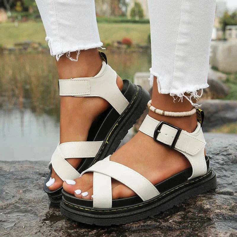 Celeste Women's Cross Strap Platform Ankle Buckle Sandals, view 3