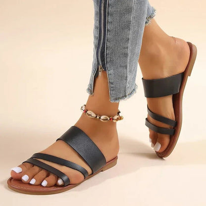 Daisy Women's Leather Cross Strap Slip On Sandals, view 1