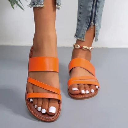 Daisy Women's Leather Cross Strap Slip On Sandals, view 10
